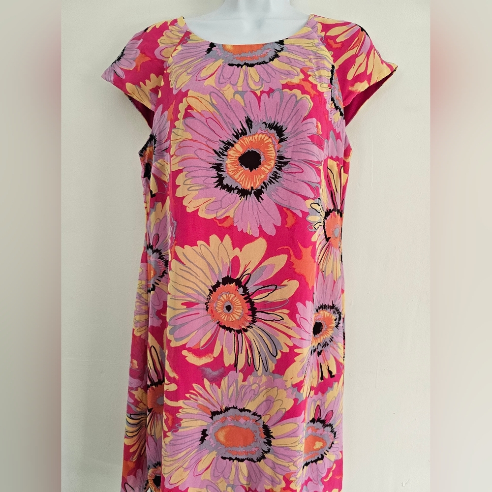 Chris McLaughlin Multicolor Florsl Shift Dress Size 6 Lined Chiffon Cap Sleeve